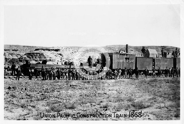 Construction train on the Union Pacific Railroad, USA, 1868. Creator: Unknown.