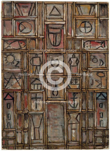 Constructive (Constructive with double lines in umber), 1932. Creator: Torres-García, Joaquín (1874-1949).