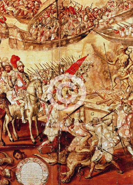 Conquest of Mexico, 'Hernan Cortes orders to burn and destroy the idols', detail of a nacred pain…