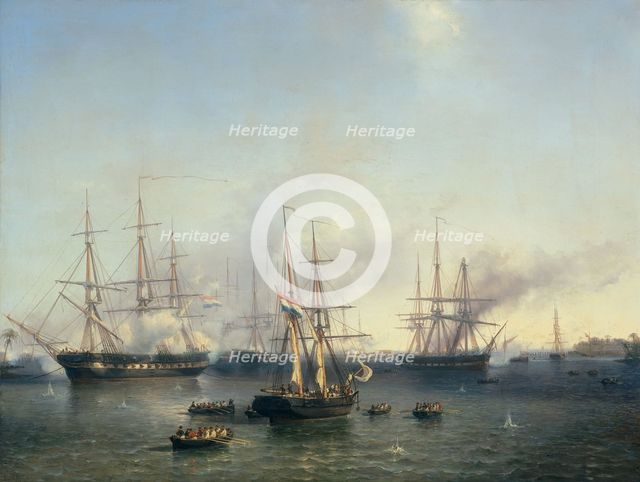 Conquest of Palembang, Sumatra in Indonesia, by Lieutenant-General De Kock, June 24, 1821, 1857. Creator: Johan Hendrick Louis Meijer.