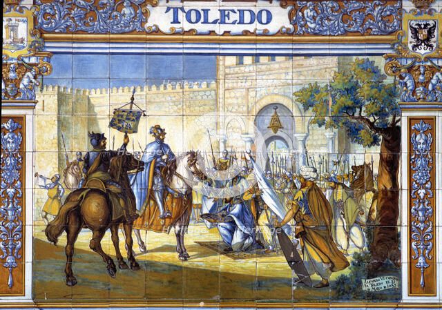 Conquest of Toledo by Alphonse VI of Castile, tile panels in the Spain square in Seville.
