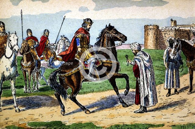 Conquest of Zaragoza in 1118 by the troops of Alphonse I the Battler, drawing.