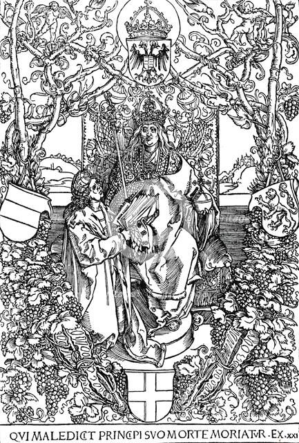 'Conrad Celtes Presenting His Book Quatuor Libri Amorum to Maximilian I', 1502 (1906). Artist: Albrecht Durer.