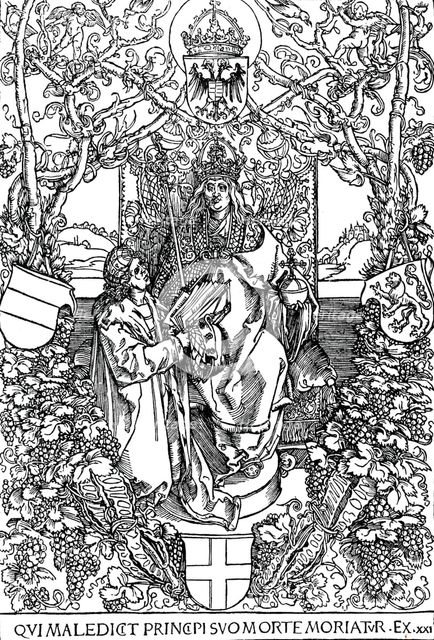 'Conrad Celtes Presenting His Book Quatuor Libri Amorum to Maximilian I', 1502 (1906). Artist: Albrecht Durer.