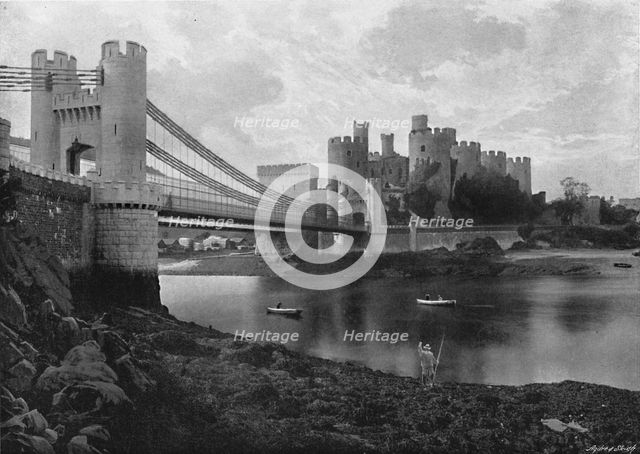 'Conway Castle and Bridges', c1896. Artist: Catherall & Pritchard.