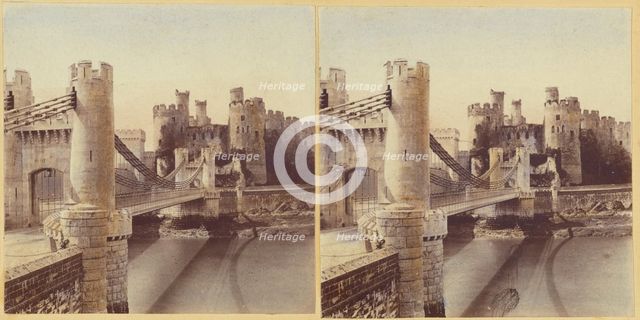 Conway Castle, and Suspension Bridge., about 1865. Creator: Unknown.
