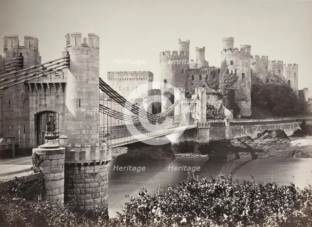 Conway Castle & Suspension Bridge From The Island (687), Printed c.1860. Creator: Francis Bedford.