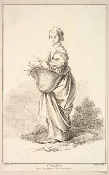 Contadina, from Recueil de diverses fig.res étrangeres Inventées par F. Boucher P...., 18th century. Creator: Gabriel Huquier