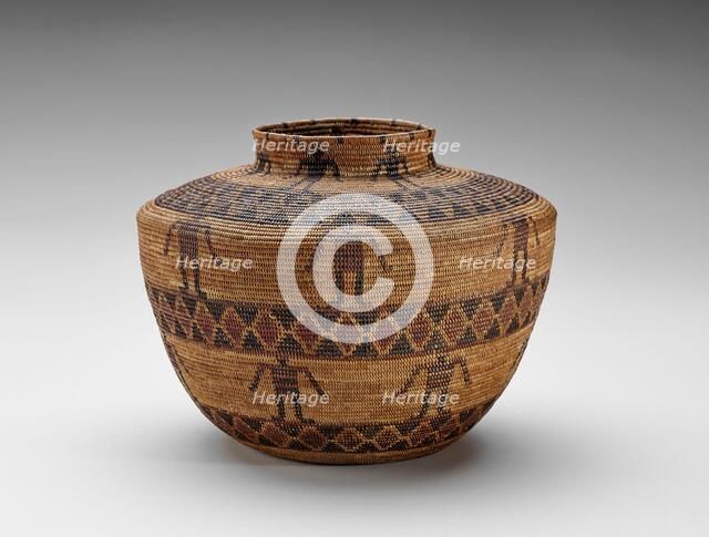 Container with human figures and 'rattlesnake' design, 1870-1910. Creator: Unknown.