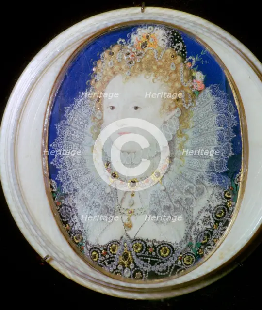 Contemporary miniature portrait of Elizabeth I of England. Artist: Nicholas Hilliard
