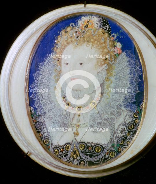 Contemporary miniature portrait of Elizabeth I of England. Artist: Nicholas Hilliard