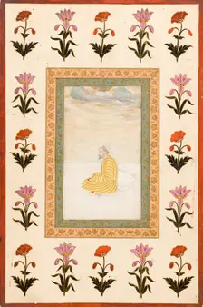Contemplative Man Seated on a Terrace, Folio from the Small Clive Album, Dated 1674-1675. Creator: Unknown