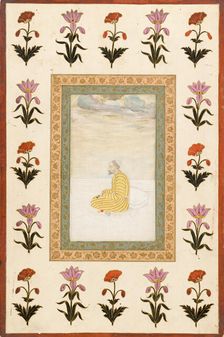 Contemplative Man Seated on a Terrace, Folio from the Small Clive Album, Dated 1674-1675. Creator: Unknown