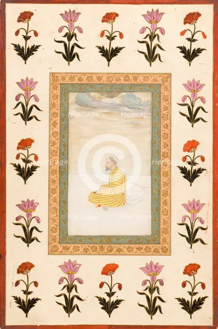 Contemplative Man Seated on a Terrace, Folio from the Small Clive Album, Dated 1674-1675. Creator: Unknown.