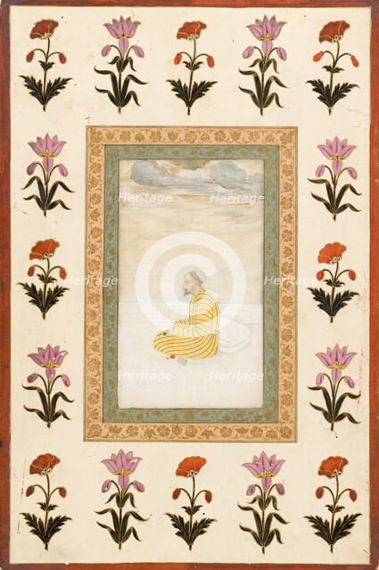 Contemplative Man Seated on a Terrace, Folio from the Small Clive Album, Dated 1674-1675. Creator: Unknown.