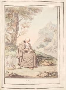 Contented Capucin, leaf from A Collection of Dresses by David Allan Mostly from Nature 1776. Creator: David Allan