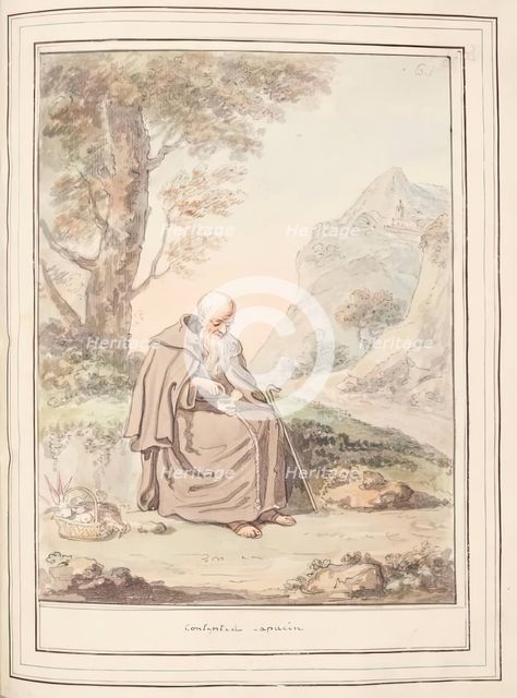 Contented Capucin, leaf from 'A Collection of Dresses by David Allan Mostly from Nature', 1776. Creator: David Allan.