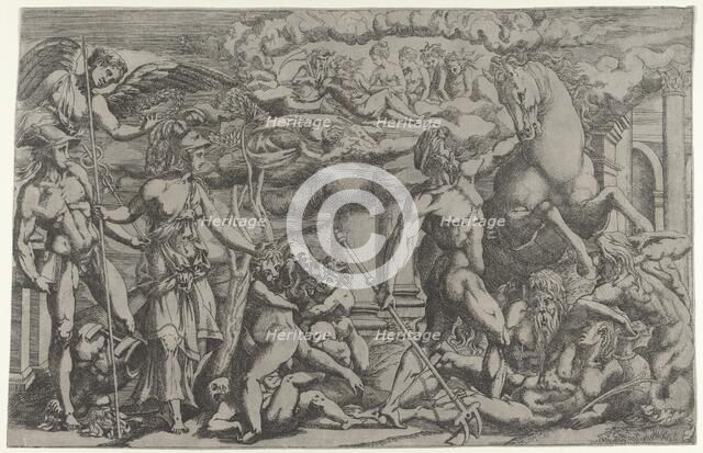 Contest Between Neptune and Athena, 1540-45. Creator: Antonio Fantuzzi.