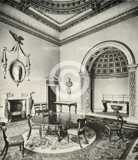 'Contrasted Interiors: Palladian - The Dining-Room, Holkham, Norfolk, by William Kent, with Regency  Artist: Unknown.