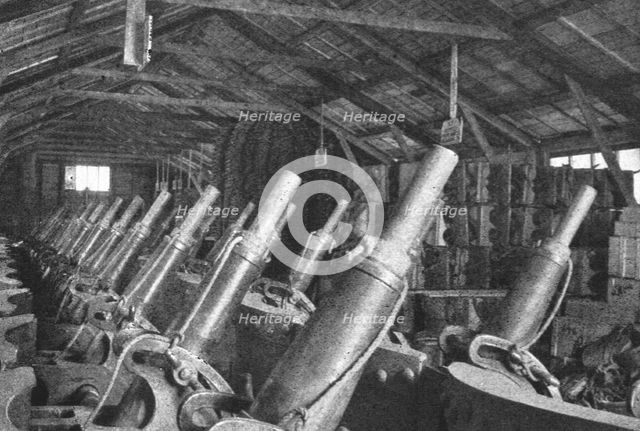 'Contrastes sur le front de la Somme; Magasin de canons de tranchee a proximite du front', 1916. Creator: Unknown.
