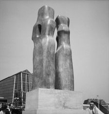 Contrapuntal Forms sculpture by Barbara Hepworth, Festival of Britain, Lambeth, London, 1951. Artist: MW Parry