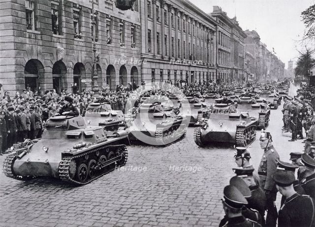 Convoy of tanks taking part in Adolf Hitler's birthday celebrations, 29th April 1936. Creator: Unknown.