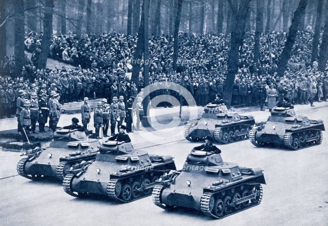 Convoy of tanks taking part in Adolf Hitler's birthday celebrations, 29th April 1936. Creator: Unknown.