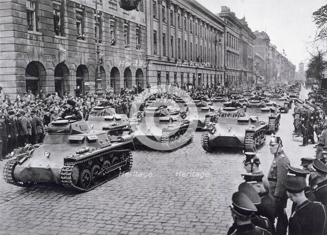 Convoy of tanks taking part in Adolf Hitler's birthday celebrations, 29th April 1936. Artist: Unknown