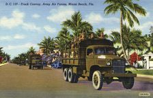 Convoy of trucks, Army Air Forces, Miami Beach, Florida, USA, 1942