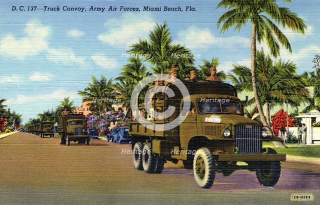Convoy of trucks, Army Air Forces, Miami Beach, Florida, USA, 1942. Artist: Unknown
