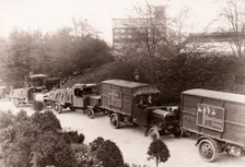 Convoy of various Rowntree lorries and vans, York, Yorkshire, 1920