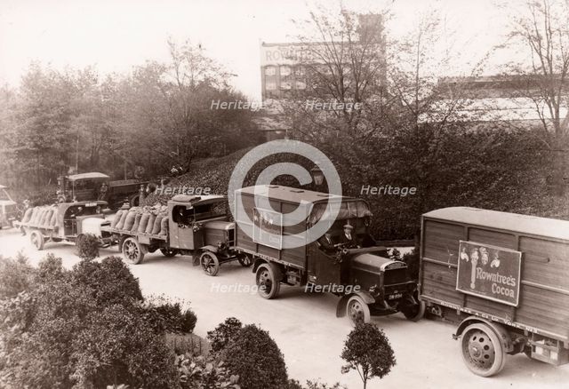 Convoy of various Rowntree lorries and vans, York, Yorkshire, 1920. Artist: Unknown