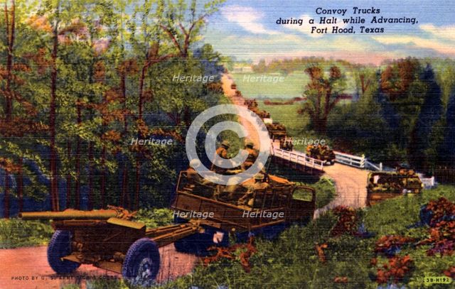 'Convoy Trucks During a Halt While Advancing, Fort Hood, Texas', USA, 1943. Artist: US Army Signal Corps