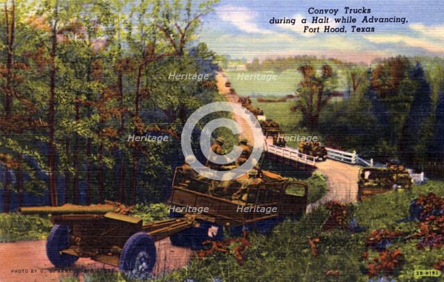 'Convoy Trucks During a Halt While Advancing, Fort Hood, Texas', USA, 1943. Artist: US Army Signal Corps