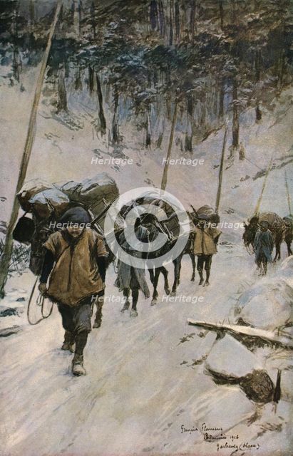 'Convoyeurs dans la foret', 1916. Creator: Francois Flameng.