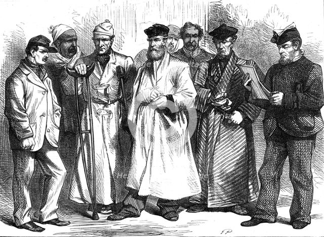 Convalescent soldiers at the Protestant Ambulance, Bordeaux, 1871. Creator: Unknown.
