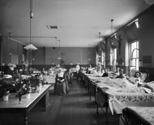 Convalescing soldiers at the Italian Hospital, Queen Square, Camden, London, January 1918. Artist: H Bedford Lemere