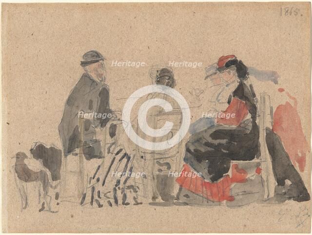 Conversation on the Beach, 1865. Creator: Eugene Louis Boudin.