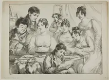 Conversation, a Family Drawing and Reading, the Nurse Holding an Infant, a Portrait of Pri..., 1817. Creator: Vivant Denon