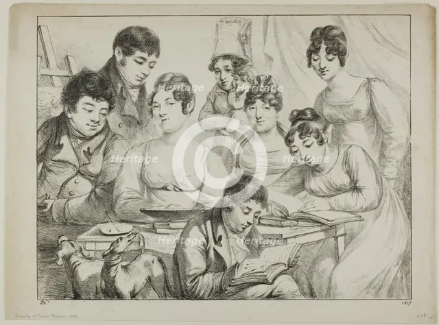 Conversation, a Family Drawing and Reading, the Nurse Holding an Infant, a Portrait of Pri..., 1817. Creator: Vivant Denon.