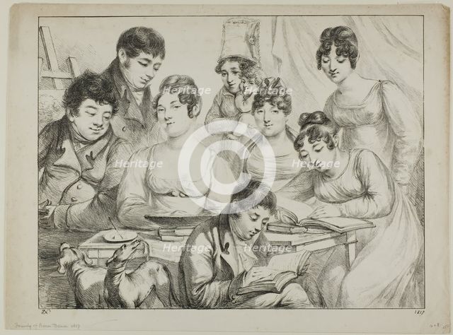 Conversation, a Family Drawing and Reading, the Nurse Holding an Infant, a Portrait of Pri..., 1817. Creator: Vivant Denon.