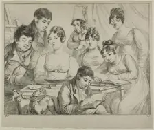Conversation, a Family Drawing and Reading, the Nurse Holding an Infant, a Portrait of Pri..., 1817. Creator: Vivant Denon