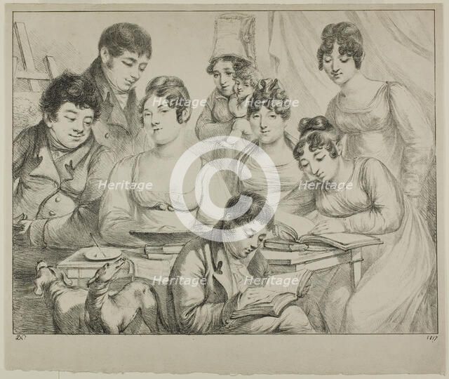 Conversation, a Family Drawing and Reading, the Nurse Holding an Infant, a Portrait of Pri..., 1817. Creator: Vivant Denon.