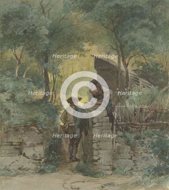 Conversation at the park gate, c1840-1890s. Creator: Philipp Rumpf.
