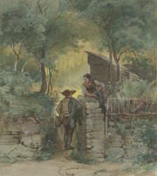 Conversation at the park gate, c1840-1890s. Creator: Philipp Rumpf