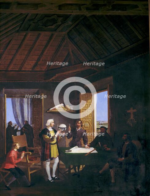 Conversation in the Chapter House of the Monastery of Columbus, physicist Garcia Fernandez, Fathe…