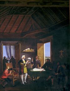 Conversation in the Chapter House of the Monastery of Columbus, physicist Garcia Fernandez, Fathe…