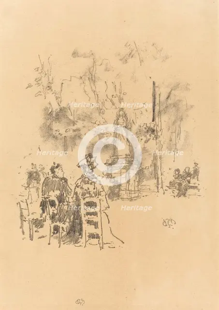 Conversation Under the Statue, Luxembourg Gardens, 1893. Creator: James Abbott McNeill Whistler.