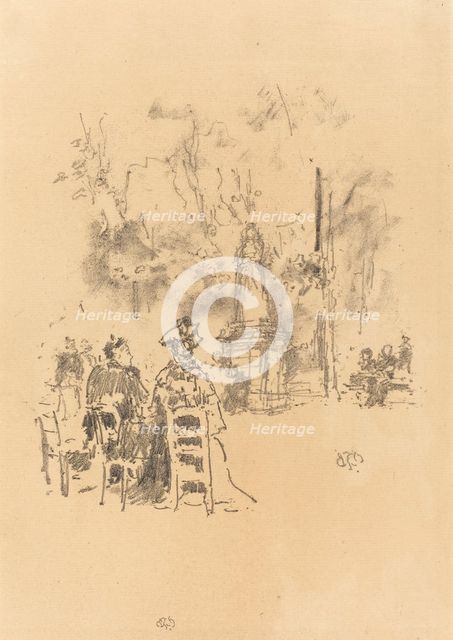 Conversation Under the Statue, Luxembourg Gardens, 1893. Creator: James Abbott McNeill Whistler.