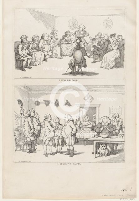 Conversazione, and A Country Club, 1806-11 (?)., 1806-11 (?). Creator: Thomas Rowlandson.